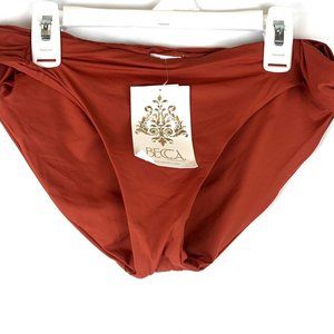 Rebecca Virtue, Women’s Shirred Tab Hipster Bikini Bottom, Clay, Size Large
